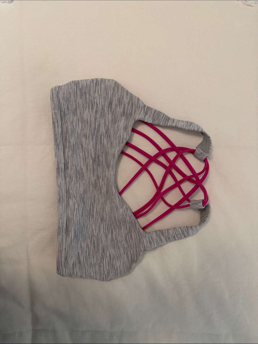 lululemon athletica Gray Heather Sports Bra with Pink Strappy Back